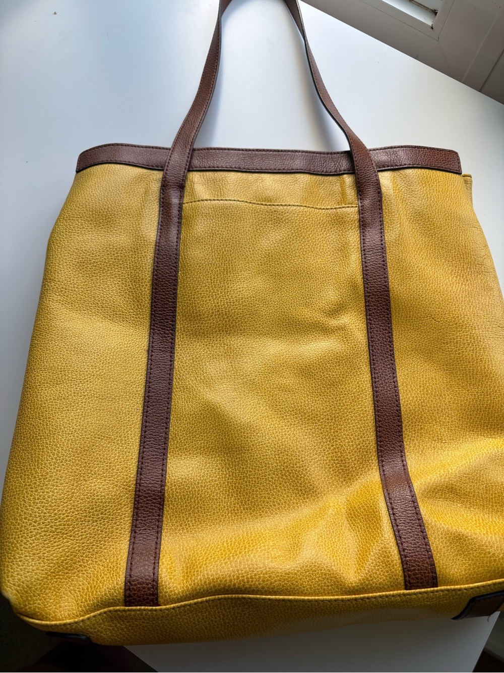 Banana Republic Vintage leather Yellow Tote with Brown Trim Details - Picture 7 of 11